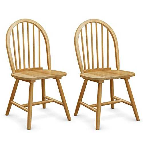 COSTWAY Set of 2 Dining Chairs, Solid Wood Side Chairs with High Spindle Back, Country Style Home Kitchen Dining Room Furniture 2PCS Leisure Chair Seats