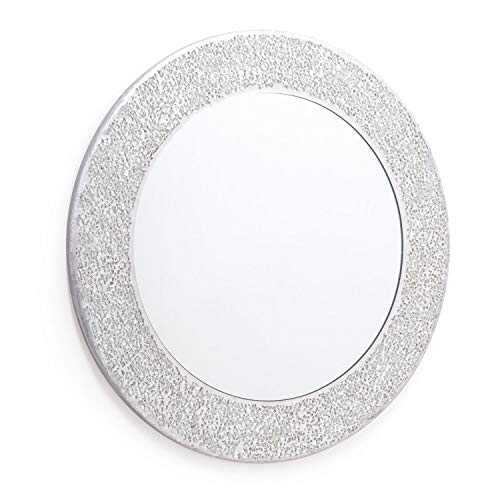 Home Treats Round Crackle Wall Mirror Handmade Glass Mosaic Silver Frame 40 x40cm New …