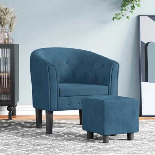 TEKEET Chairs,Arm Chairs, Recliners & Sleeper Chairs,Tub Chair with Footstool Dark Blue Velvet