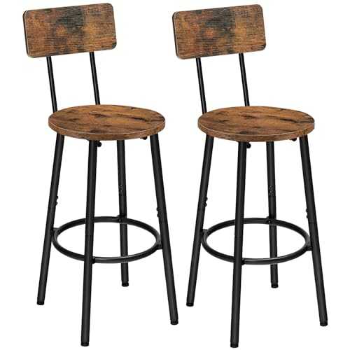 HOOBRO Bar Stools Set of 2, Breakfast Bar Stools, Kitchen Stools with Backs and Footrest, High Bar Chairs for Dining Room, Party, Rustic Brown EBF32BY01G1