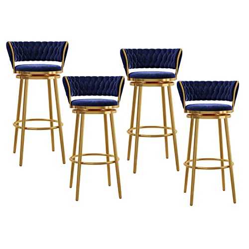 Adjustable Swivel Bar Tables Barstools chairs Stool 360° Swivel Bar Stools Set of 4, Velvet Gold Breakfast Dining Chair Height Bar Chairs with Metal Frame and Footrest for Breakfast Bar, Co