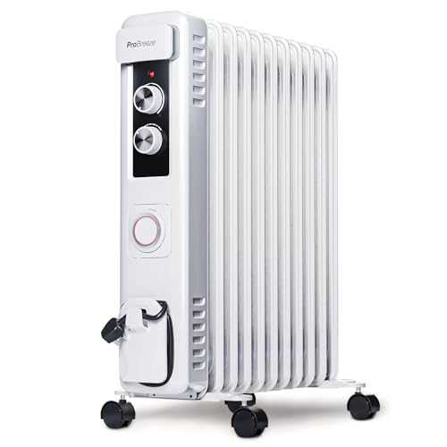 Pro Breeze® 2500W Oil Filled Radiator with 11 Fins - Slim Electric Radiator - Portable Oil Heater with Built-in 24 Hour Timer, 3 Heat Settings, Adjustable Thermostat & Safety Cut-Off