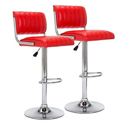 IntimaTe WM Heart Retro Bar Stools/Counter Stools Set of 2, Swivel Kitchen Breakfast Chair with Backs and Footrest (Red)