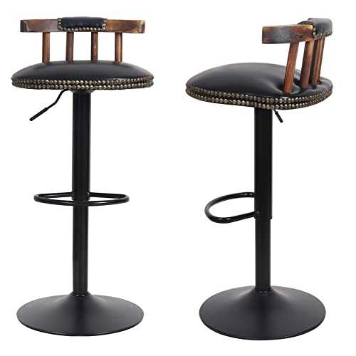 Bar Stools set of 2 Retro Bar Chair 360°Swivel Comfort Seat Kitchen Stool,Wood + Leather + Metal Mix Art Element Rustic Bar Stools Create You Own Personal Home Bar