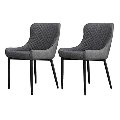OFCASA Set of 2 Dining Chairs with Armrests Grey Faux Leather Accent Tub Chairs Upholstered Diamond Pattern Backrest Sofa Armchair for Home Office Reception