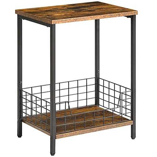 YMYNY Side Table, End Table with Storage Rack, Small Nightstand, Coffee Table, Industrial Style, Small Table in Living Room and Bedroom, 40 x 29 x 52cm Rustic Brown HST001H