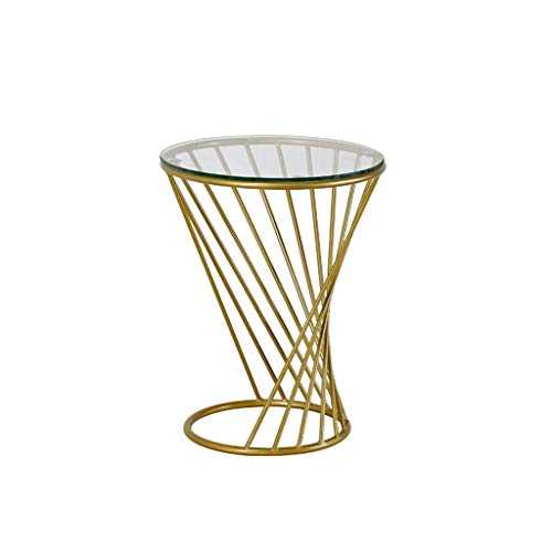 HNHYNSY Small Coffee Table Round Metal Dining Table Side Table Creative Small Coffee Table Round Tempered Glass Countertop Spiral Design Coffee Table (Color : Gold, Size : Small)