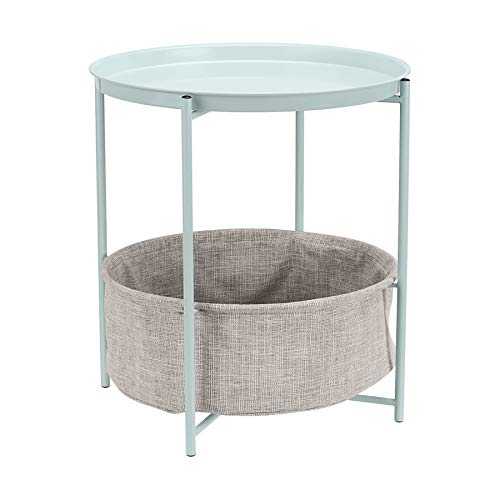 Amazon Basics Round Storage End Table - Mint Green with Heather Grey Fabric