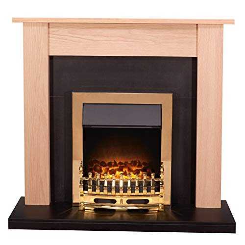 Adam Southwold Fireplace in Oak & Black with Blenheim Electric Fire in Brass, 43 Inch
