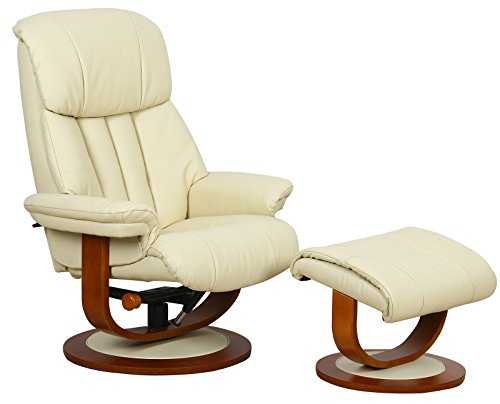 GFA Hereford Genuine Leather Cream Swivel Recliner Chair With Matching Footstool