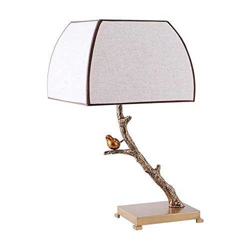 Yuxahiugtd Traditional Antique Style Table Lamp,Creative Simple Resin Lamp,Art Deco Branch Bird,Table Light Night Lights,Fabric Shade,Metal Base,Low Power Consumption Living Room, or Office