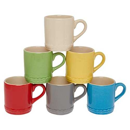Homeway Stoneware Coloured Coffee Mugs 300ml Set of 6 Multi Coloured, Tea Mugs and Hot Chocolate Mugs.