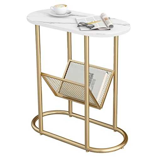 LiuzheZ Narrow Side Table, Marble Top Sofa Table With Storage Basket, Modern End Table Slim Bedside Table For Living Room Bedroom Office(Size:58 * 28 * 63CM,Color:Gold)