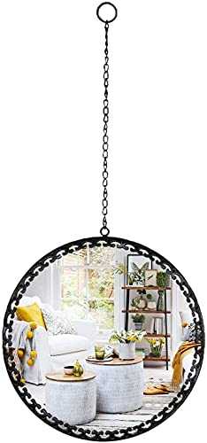 Hanging Wall Mirrors Decorative - 10 Inch Black Round Mirror with Hanging Chain for Home Bathroom Bedroom Living Room, Easy Mounting, Ideal for Home Decor Black