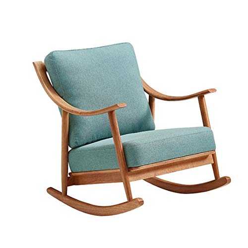 ChengBeautiful Rocking Chair Nordic Balcony Solid Wood Rocking Chair Recliner For Adults Home Lazy Sofa Modern Living Room Leisure Rocking Chair (Color : Blue, Size : 96x70.5x81cm)
