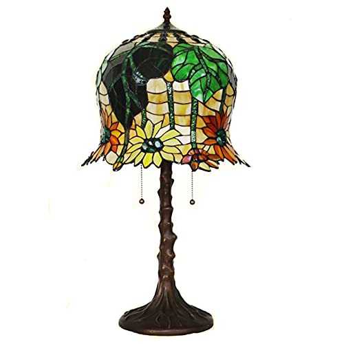 HAUSELIEBE Tiffany Style Table Lamp for Living Room Vintage Stained Glass Bedside Desk Reading Light Table Desk Beside Lamp Sunflower Pattern for Bedroom Office Studynightstand Light(W: 35.5Cm)