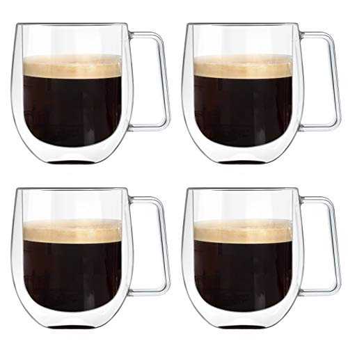 Glass Coffee Mugs Set of 4,Double Walled Coffee Cups Thermo Insulated Drinking Glasses with Handle,forTea,Coffee,Latte,Cappuccino,Espresso,Beer,250ml