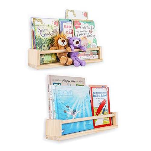 PMLYQ 2 Pack Wood Floating Nursery Shelves,Kitchen Spice Rack,Book Shelf Organizer (Natural Wood No Paint)