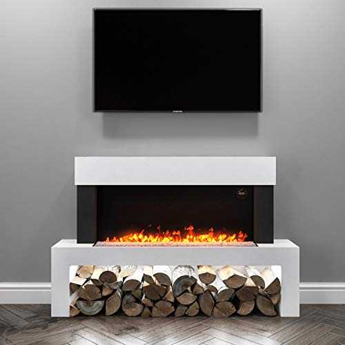 Amberglo White Electric Fireplace Floor Standing Suite - Logs & Crystal Fuel Beds