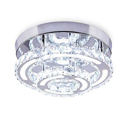 CXGLEAMING Modern Crystal Ceiling Lamps 2-Round LED Semi Flush Mount Chandelier Cool White Pendant Lighting Fixture for Kitchen Island Dining Room Bedroom Hallway Bathroom Living Room