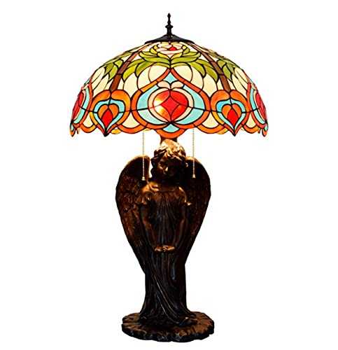 NANXCYR Tiffany Style Table Lamp Peach Heart Angel Art Deco Stained Glass Desk Lamp for Living From Vintage Bedside Lamp Room Indoor