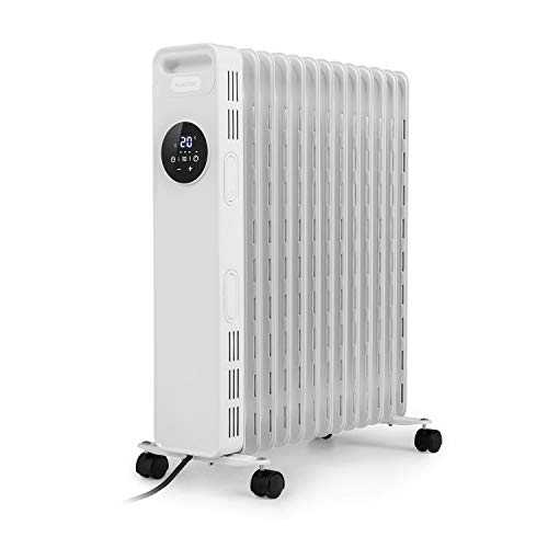 Klarstein Thermaxx Heatstream - Oil Radiator, Electric Heater, 2500 W Power, Up to 50 m², Temperature Range: 5-35 ° C, 24-Hour Timer for On / Off Function, Digital Display, Hyperheat, ECO Mode, White