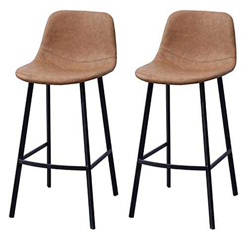 WENJIA PU Leather Bar Stools Set of 2 Barstools with Back and Footrest Bar Height Faux Leather Stool Chairs for Kitchen Home Office Pub 0924 (Color : Light Brown, Size : Bar Stools Set of 2)