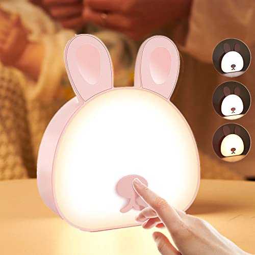 Touch LED Night Light Achort Dimmable Cartoon Pig Bedside Lamp Touch Control Table Desk Lamp with 3 Changing Color Portable Kids Mood Light Children Boys Girls Gift for Bedroom Living Room (Pink)