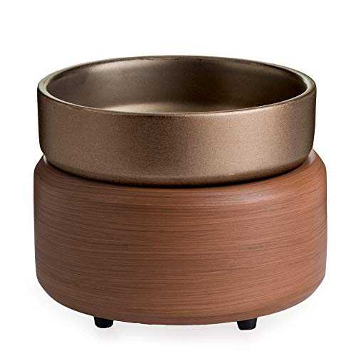 Candle Warmers ETC 2-in-1 Candle and Fragrance Warmer for Warming Scented Candles or Wax Melts and Tarts with to Freshen Room, Bronze and Walnut-Finish Ceramic