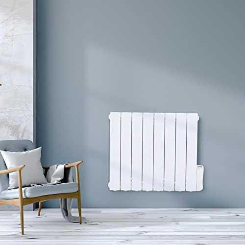 1200W Aluminum Oil Filled Radiator with Adjustable Thermostat, 8 Fins Portable Electric Heater with Timer 7 days / 24 Hours, Wall Mounted Electric Radiator for Home, 69x8x57.5cm