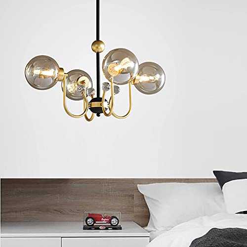 HCYY Modern Industrial Iron Chandeliers Light,G9 Adjustable Farmhouse Pendant Lights With Round Glass Lamp Shade Ceiling Lights For Living Room Dining Room Bedroom-Amber lampshade 82 * 28cm