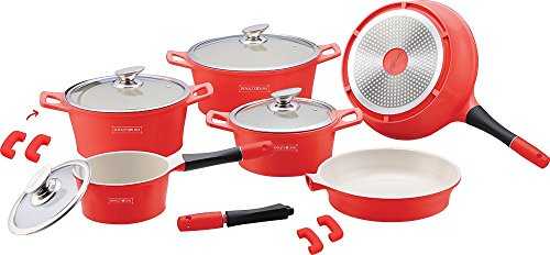 Royalty Line RL-ES1014C 14-PIECE Ceramic Coating Cookware Set (red)