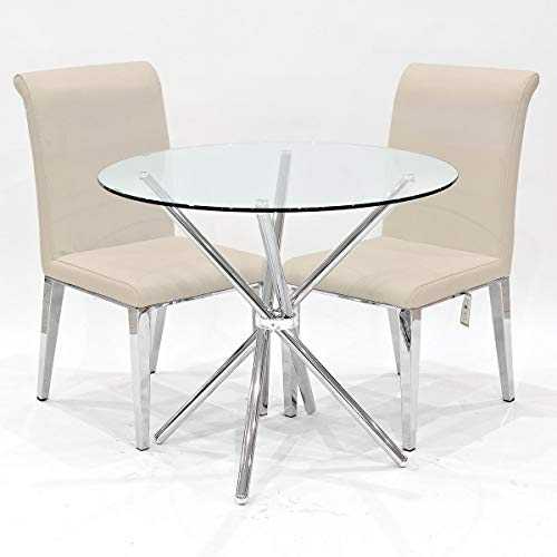 90cm Round Glass Criss Cross Table With Two Kirkland Dining Chairs