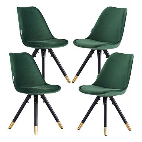 Life Interiors: Sophie Retro Chair - Plastic Shell | Padded Seat | Wood Legs | Dining Chairs | Classic Design (Green, 4)