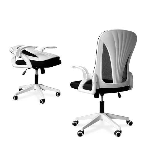 Tervo Model S | Folding Office Chair for Small Spaces | Gaming Chair for Adults & Kids | Ergonomic Mesh Computer Chair for Bedroom | Desk Chair for Home Work | (White & Black)
