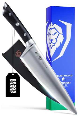 DALSTRONG Chef Knife - 8" (20 cm) - Gladiator Series - Razor Sharp - Forged ThyssenKrupp High Carbon German Steel - Full Tang - Black G10 Handle - w/Sheath - NSF Certified