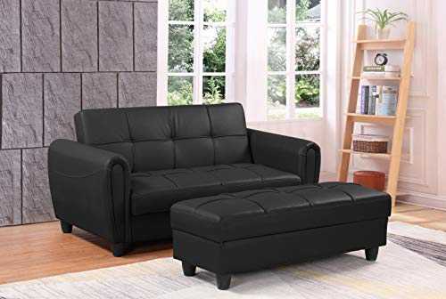 Zinc 2 Seater Sofa Bed with Hidden Storage and Matching Ottoman Bench (Black)