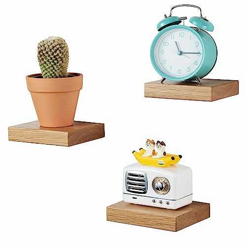 Gieanoo Floating Shelves, Small shelf for wall Oak Wood Square Floating Shelves, Mini Wall Shelf for Small Objects, Hanging Wall Shelf Decoration for Bedroom, Living Room, set of 3