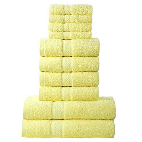 Todd Linens 10-Piece Bathroom Towels Bale – 500 GSM 100% Double Looped Cotton Soft & Absorbent: 4 Hand Towel, 4 Face Towel, 2 Bath Towel | Yellow (Lemon)