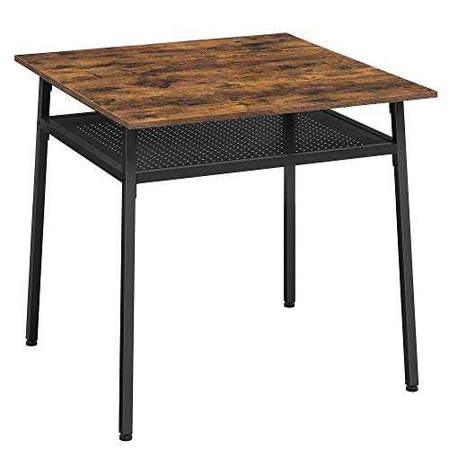 VASAGLE Dining Table for 2 People, Square Kitchen Table, Home Work Desk, 80 x 80 x 78 cm, with Storage Compartment, for Living Room, Office, Industrial, Rustic Brown and Black KDT008B01