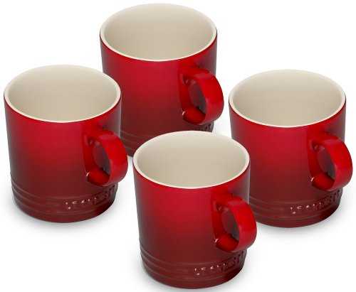 Le Creuset Stoneware Set of 4 Mugs, Cerise, 350 ml