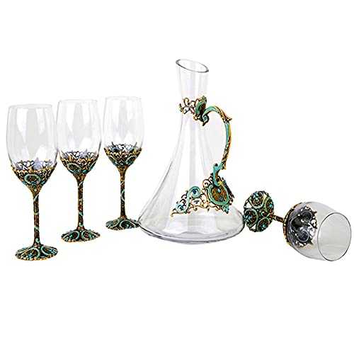 JXCAA 4 Pieces Red Wine Glasses Set - Finest Titanium Crystal Glass, Hand Blown – Long Stem Crystal Wine Glasses, Crystal Decanter Set, Used For Weddings, Parties, Alloy Cup Poles