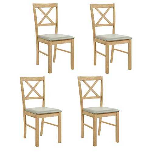GOLDFAN Dining Chair Set of 4 Kitchen Chairs Solid Wood Chairs with Cushion 4 Chairs 42x46x90cm (Chairs Only, 4)