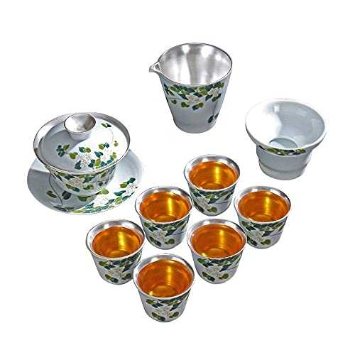Ceramic Tea Set Silver Tea Set Afternoon Tea Coffee Set Chinese Upscale Tea Set Gift for Tea Lovers Household and Office (Material: Silver and Ceramic) (Color : Blue)