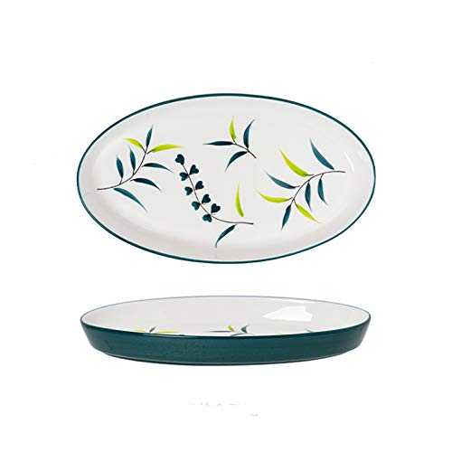 sararui Dinner Plates Ceramic Dinner Plate with Floral Motifs, Large Oval Fish Plate, Personalized Dessert, Snacks Plate, Microwave and Oven Safe. Plate Set (Color : B, Size : 2pack)