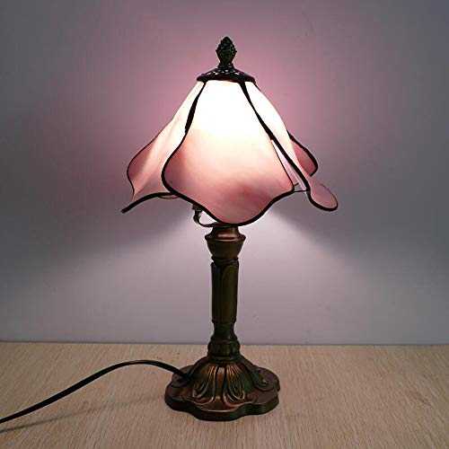 8 Inch Tiffany Style Table Lamp Lotus Design, European Mediterranean Style Restaurant Bar Cafe Small Table Lamp Glass Shade Bedside Lamp (Color : Pink)