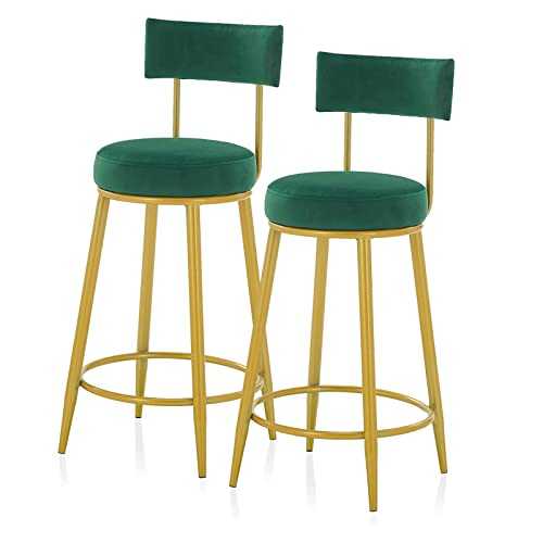 Natliedop High Stool Barstools Set of 2 Bar Chairs Velvet Chairs, Bar Height Stools Pub Kitchen Chairs, Dining Room Furniture - 330 Lbs Capacity (Seat Height - 25.6in/29.5in)