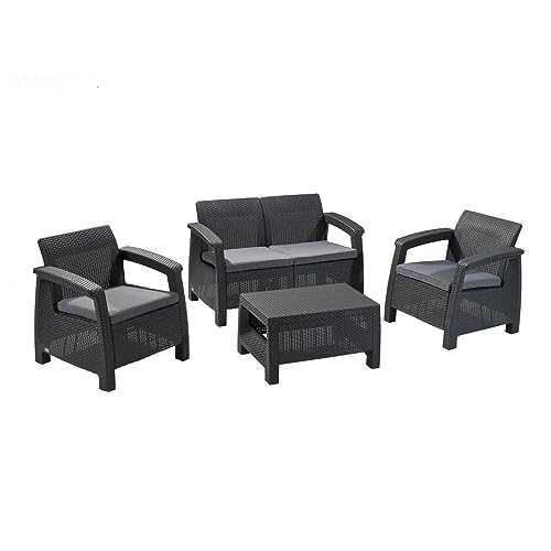 Keter Corfu Set of Rattan Resin Lounge Furniture 76x170x58 cm Graphite Grey