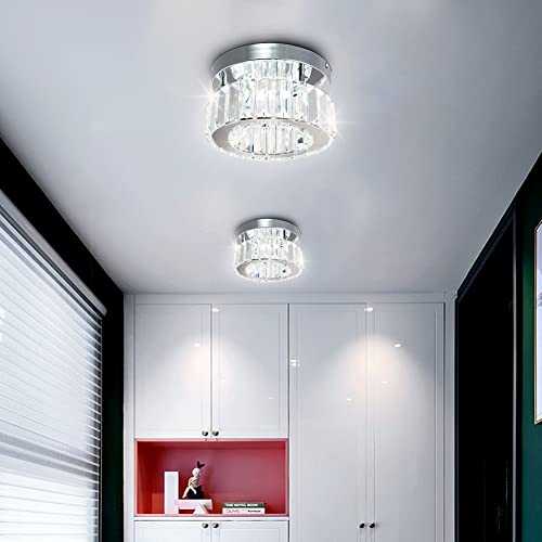 Modern LED Chandelier Mini Round Ceiling Light Crystal Flush Mount Ceiling Lighting Fixture for Kitchen Bedroom Diningroom Bathroom (Cold White)