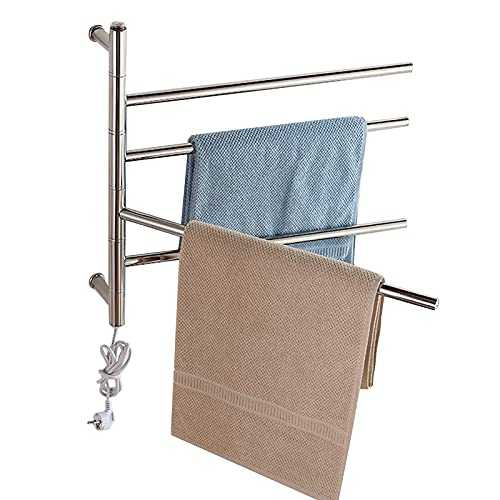 SDGF-YTR Electric Heated Towel Drying Rack, Wall Mounted 4-Arm Swivel Towel Warmer, Electric 304 Stainless Steel Bathroom Heated Towel Rail Radiator